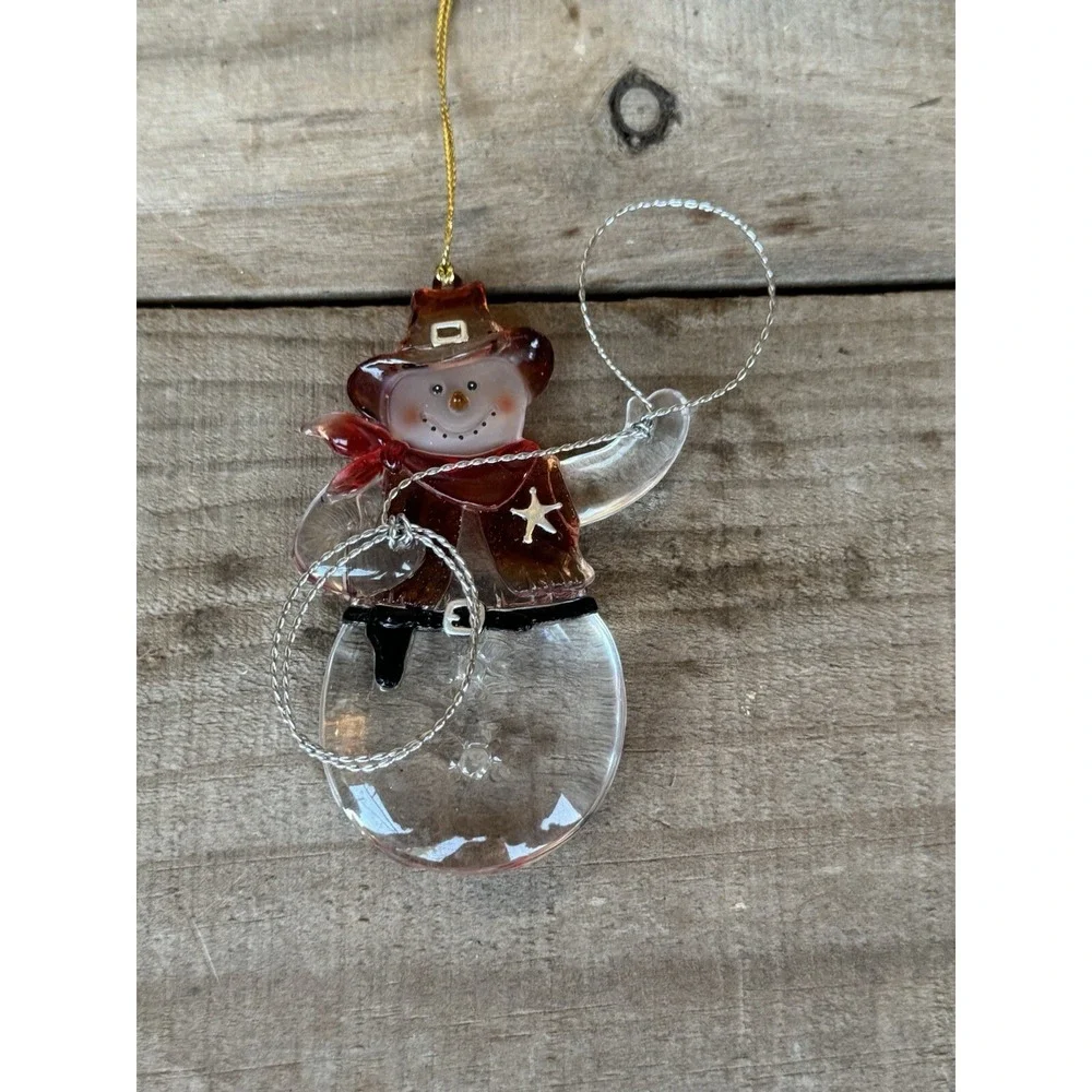 Gerson Cowboy Sheriff Snowman Christmas Ornament Acrylic Holding Metal Lasso‎